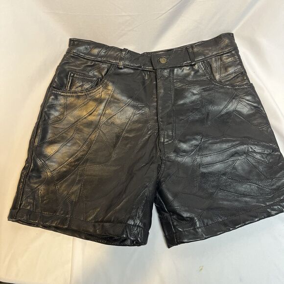 Pants - Black Leather Shorts Size 12 Giovanni Navarre Vintage 2002 Italian Stone NOS NWT
